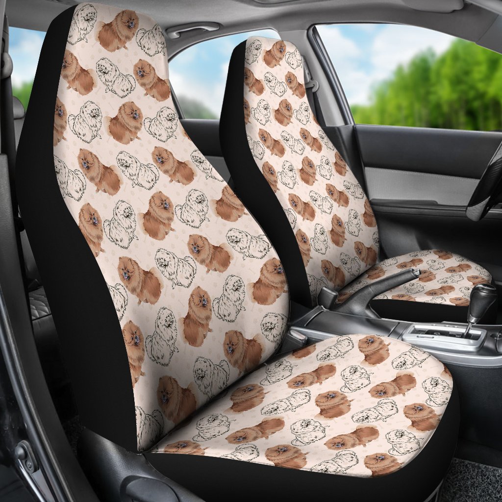 Dog Pomeranian Pattern Print Universal Fit Car Seat Cover-grizzshop
