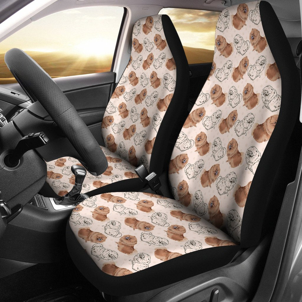 Dog Pomeranian Pattern Print Universal Fit Car Seat Cover-grizzshop