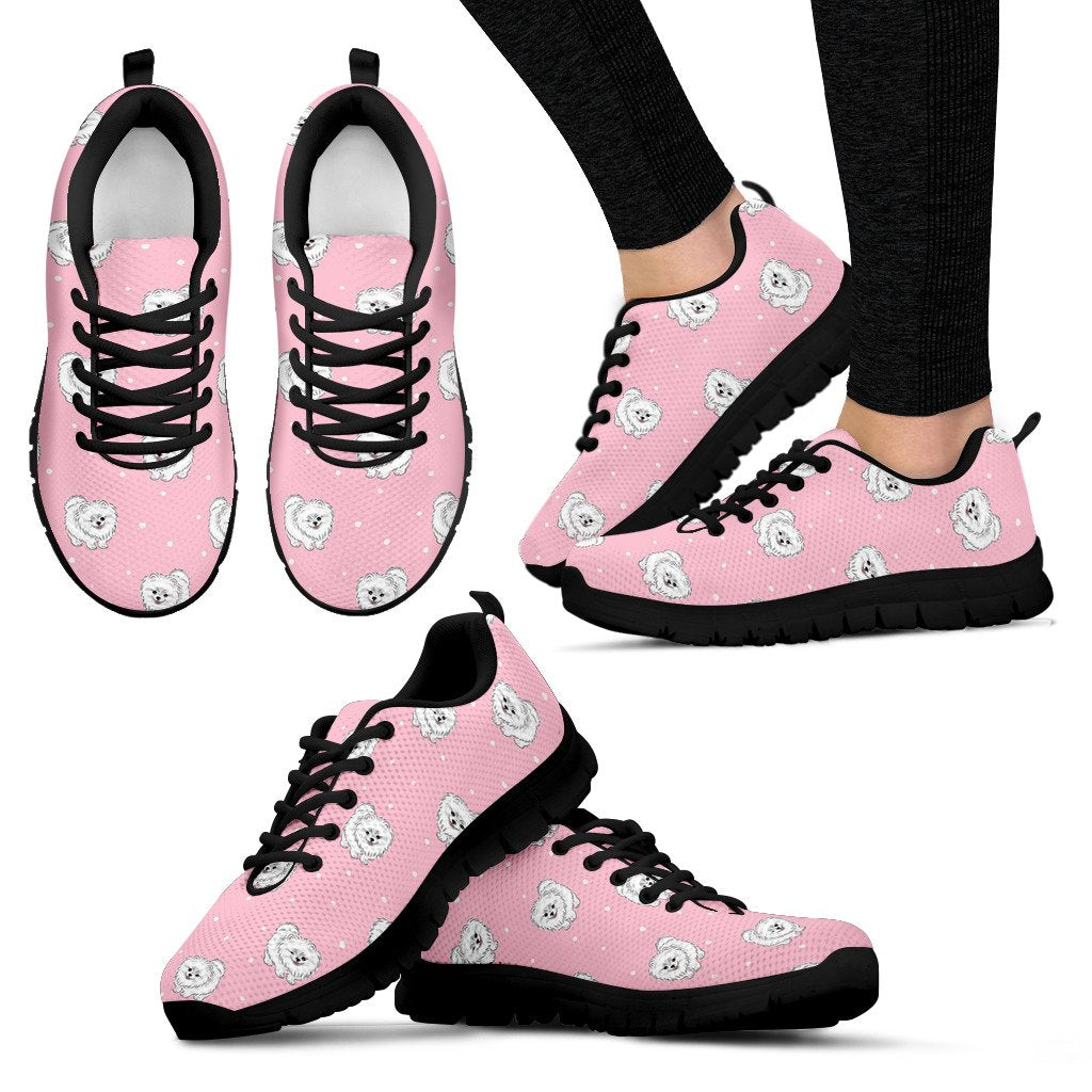 Dog Pomeranian Print Pattern Black Sneaker Shoes For Men Women-grizzshop