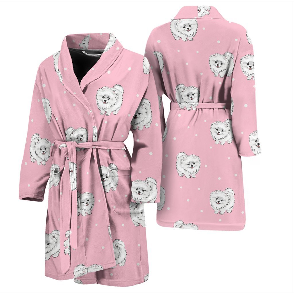 Dog Pomeranian Print Pattern Men Long Robe-grizzshop