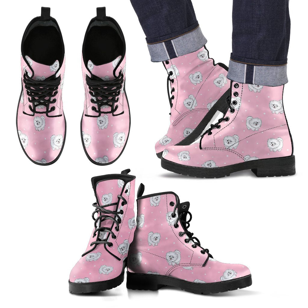 Dog Pomeranian Print Pattern Men Women Leather Boots-grizzshop