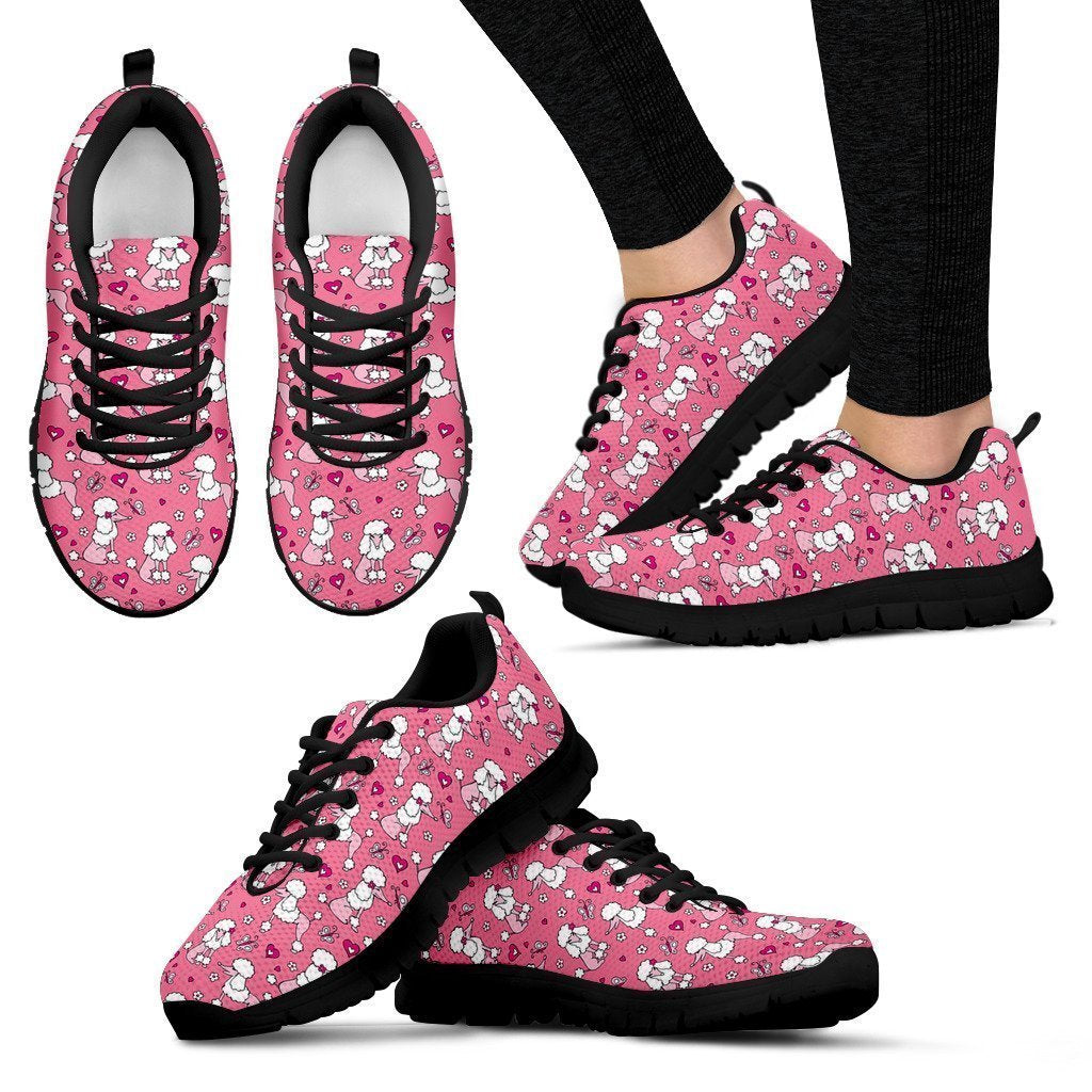 Dog Poodle Pattern Print Black Sneaker Shoes For Men Women-grizzshop