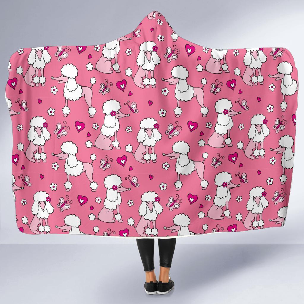 Dog Poodle Pattern Print Hooded Blanket-grizzshop