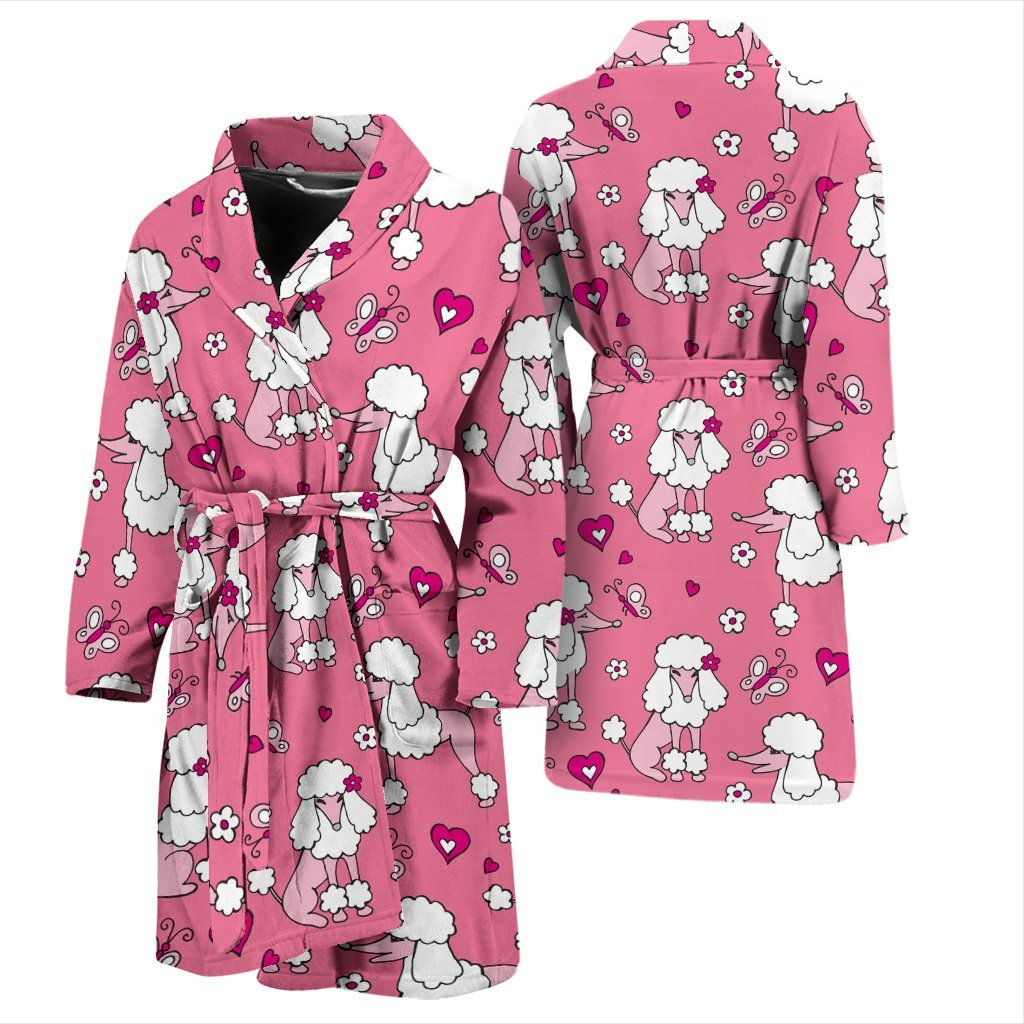 Dog Poodle Pattern Print Men Long Robe-grizzshop