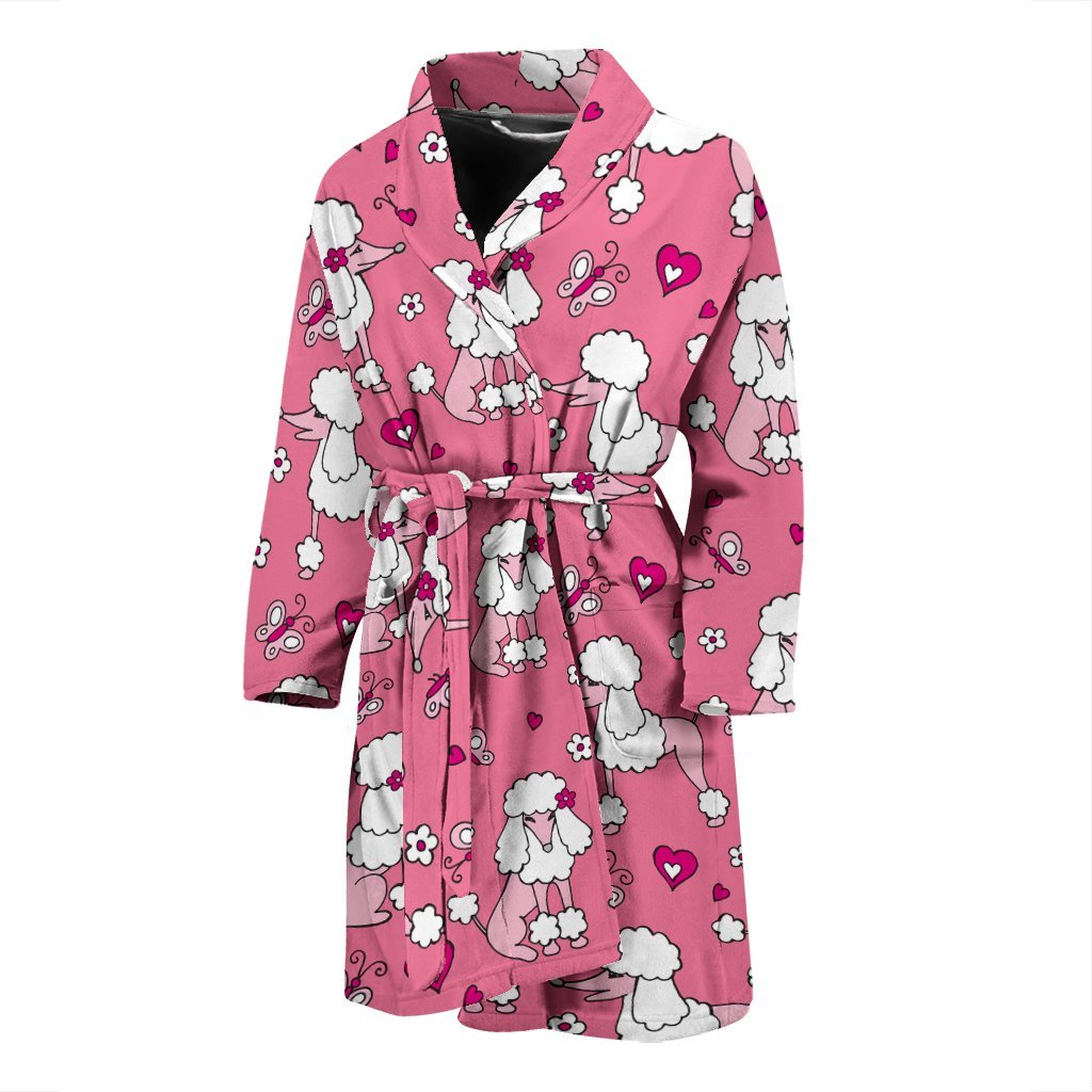 Dog Poodle Pattern Print Men Long Robe-grizzshop