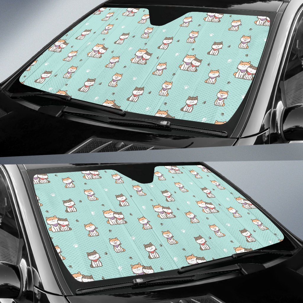 Dog Pupppy Shiba Inu Pattern Print Car Sun Shade-grizzshop