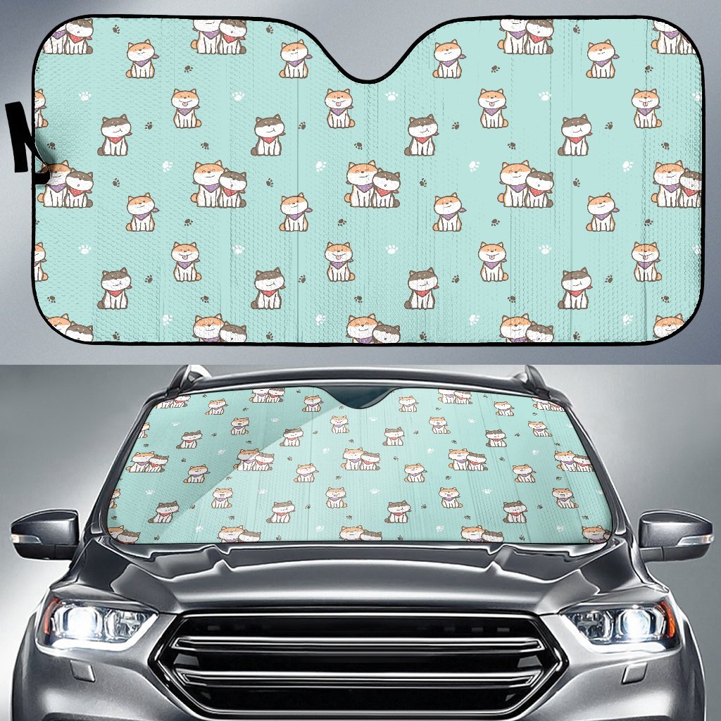Dog Pupppy Shiba Inu Pattern Print Car Sun Shade-grizzshop