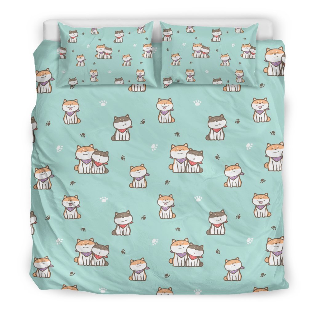 Dog Pupppy Shiba Inu Pattern Print Duvet Cover Bedding Set-grizzshop