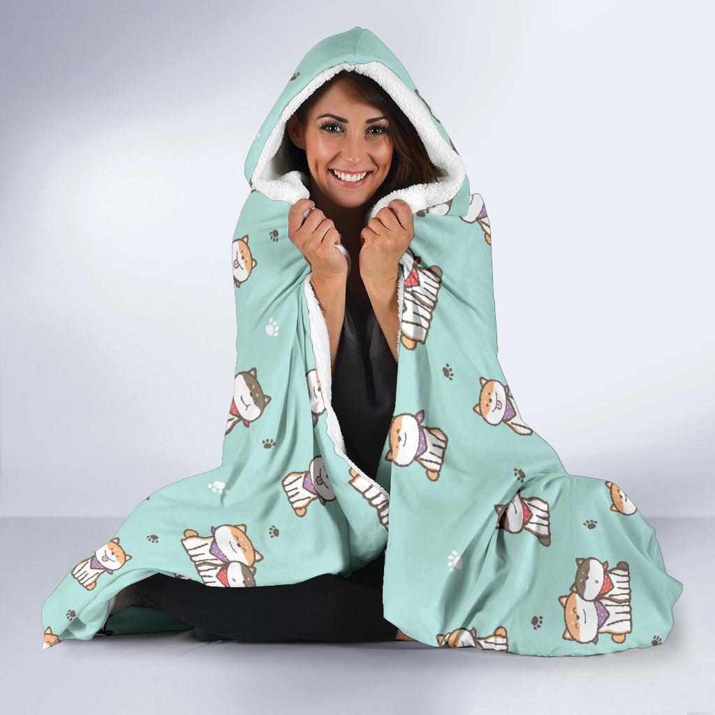 Dog Pupppy Shiba Inu Pattern Print Hooded Blanket-grizzshop