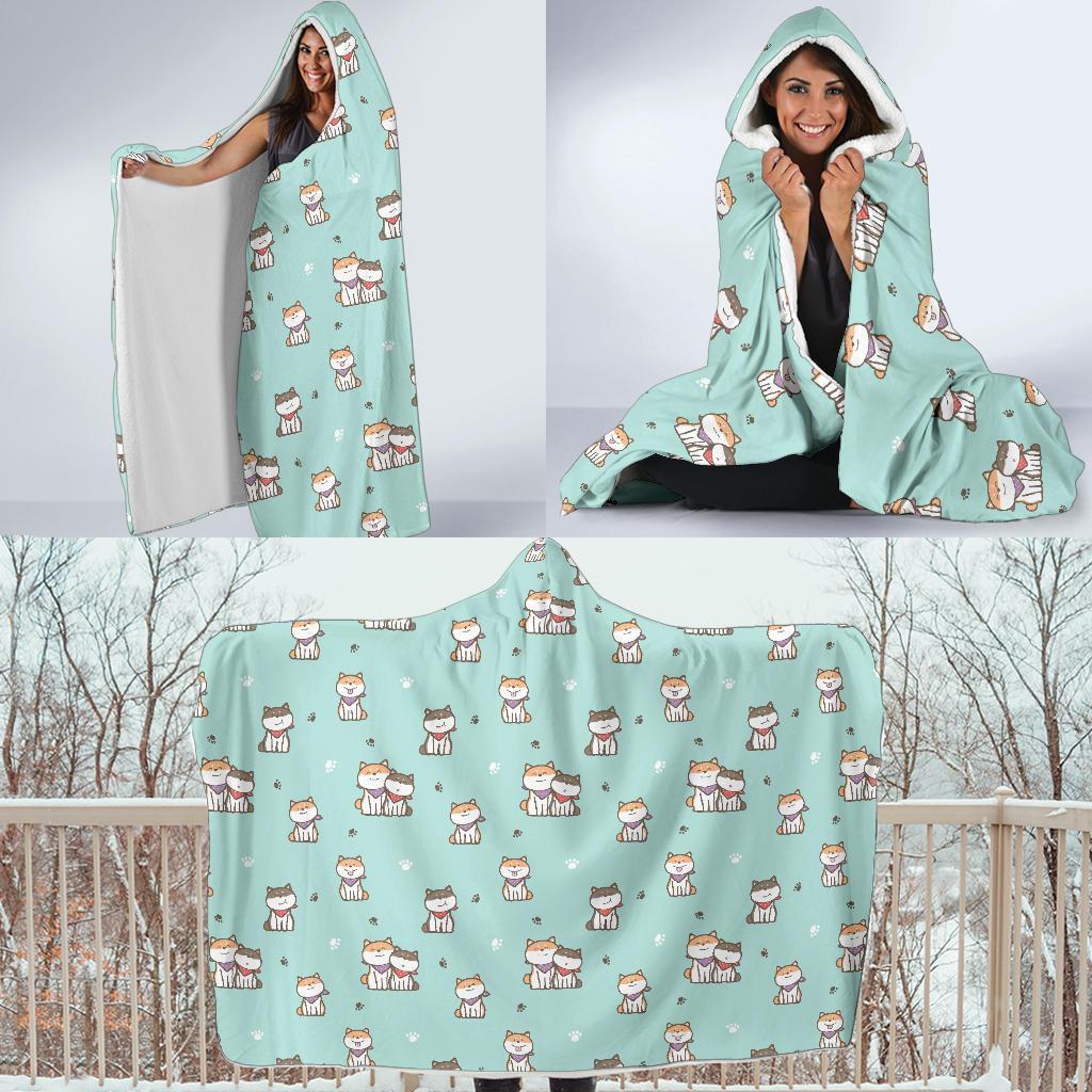 Dog Pupppy Shiba Inu Pattern Print Hooded Blanket-grizzshop