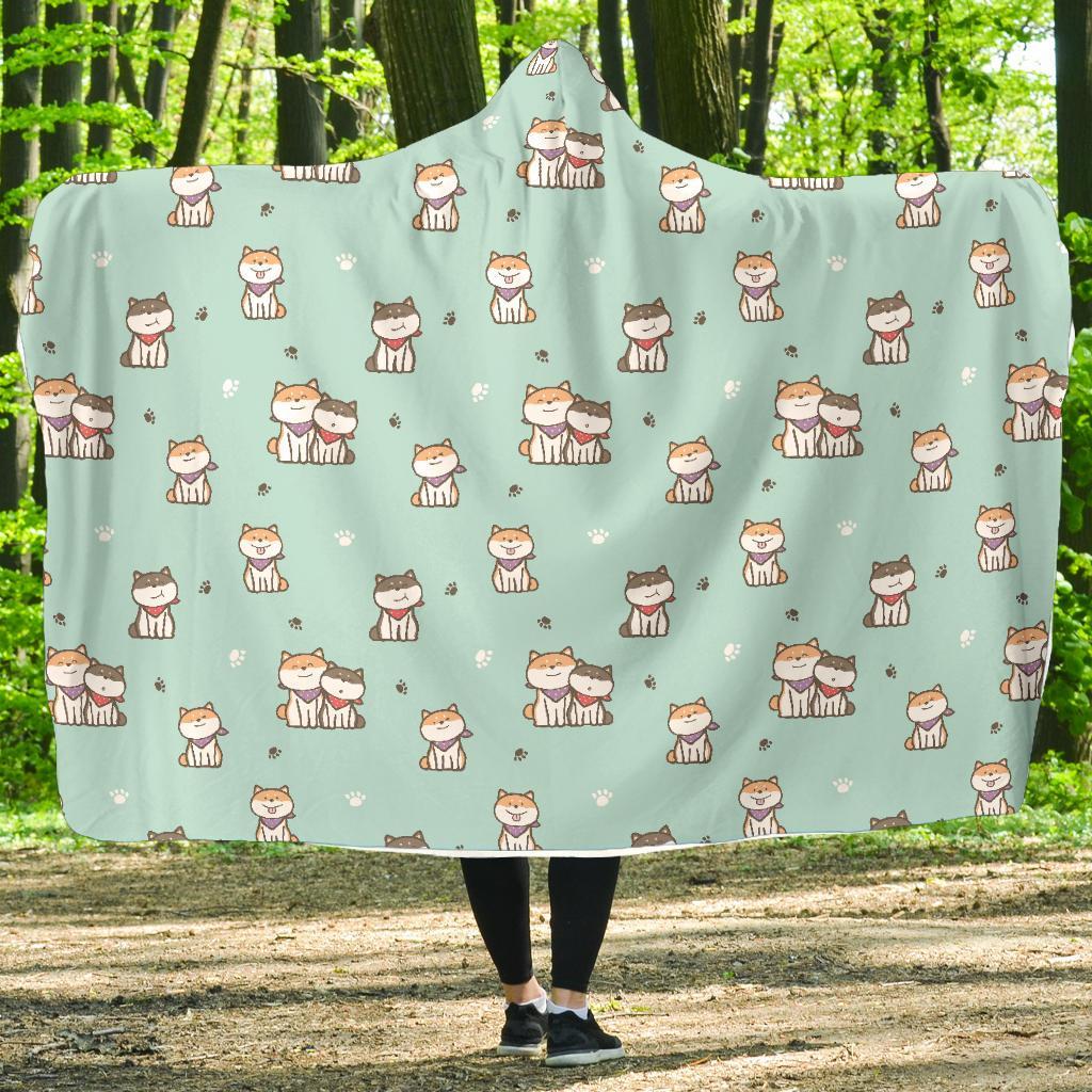 Dog Pupppy Shiba Inu Pattern Print Hooded Blanket-grizzshop