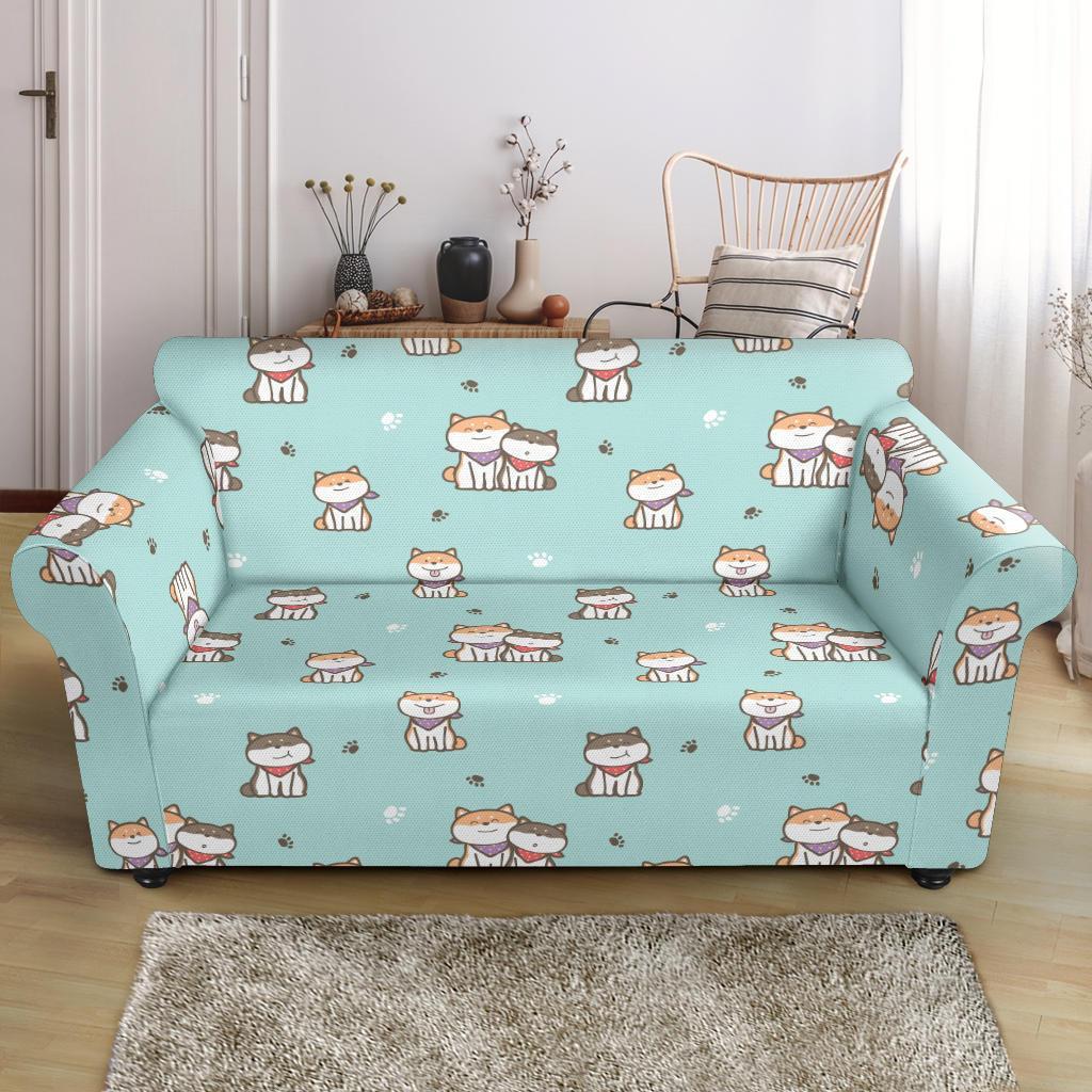 Dog Pupppy Shiba Inu Pattern Print Loveseat Cover-grizzshop