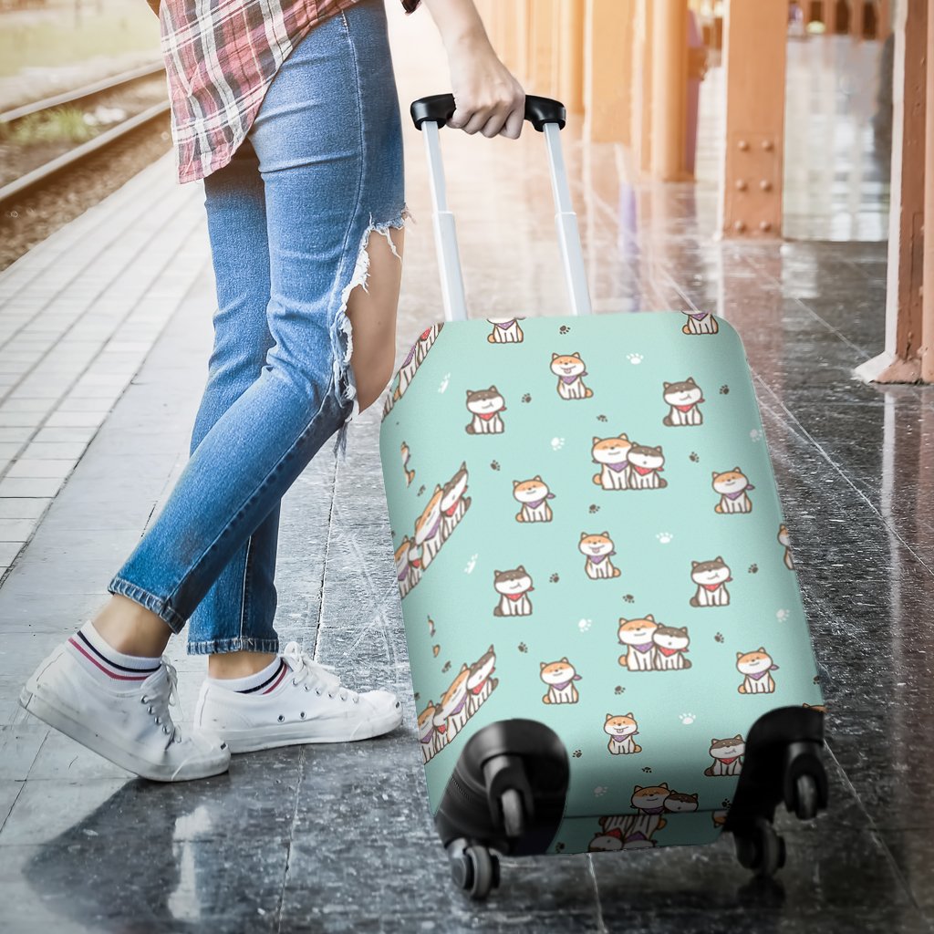 Dog Pupppy Shiba Inu Pattern Print Luggage Cover Protector-grizzshop
