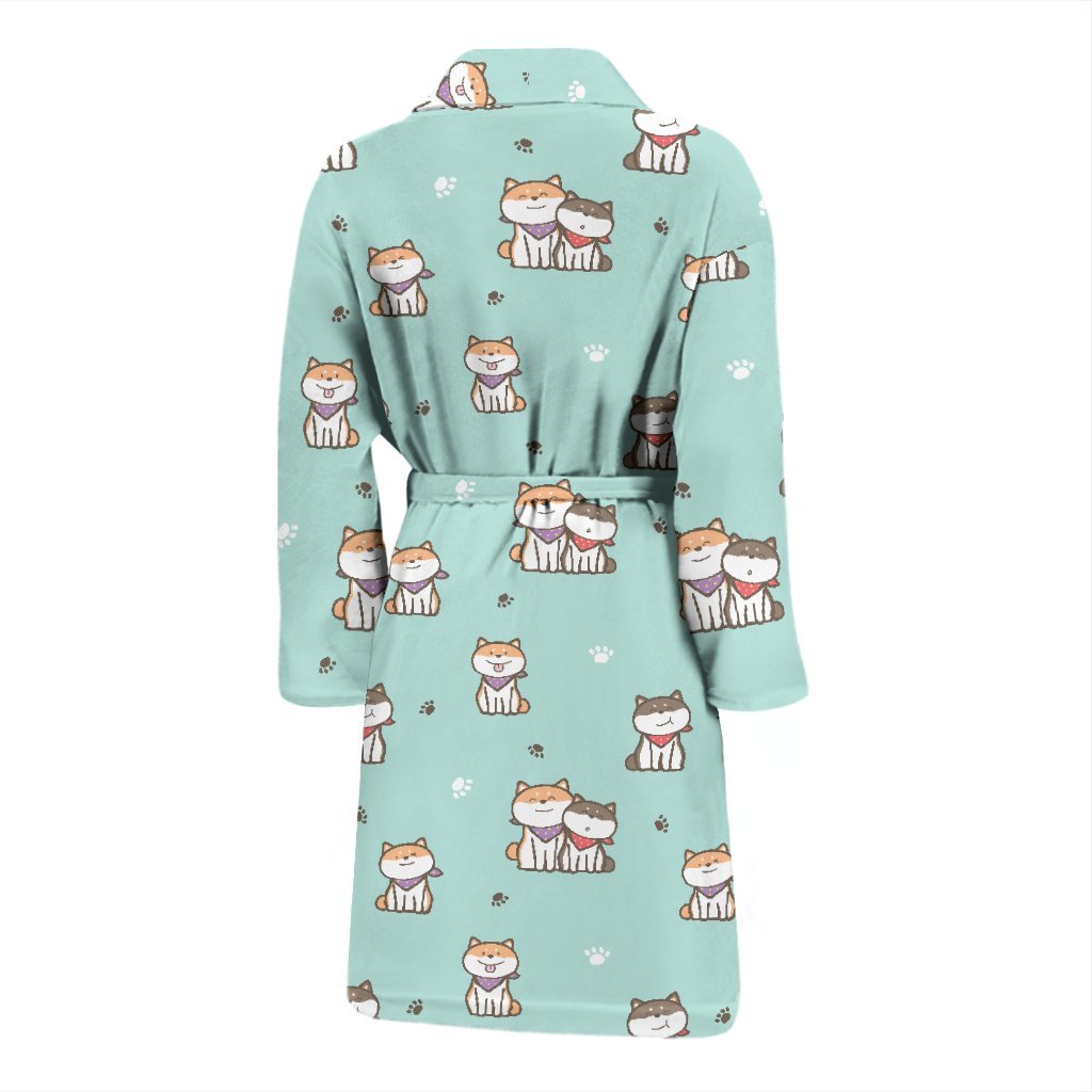 Dog Pupppy Shiba Inu Pattern Print Men Long Robe-grizzshop