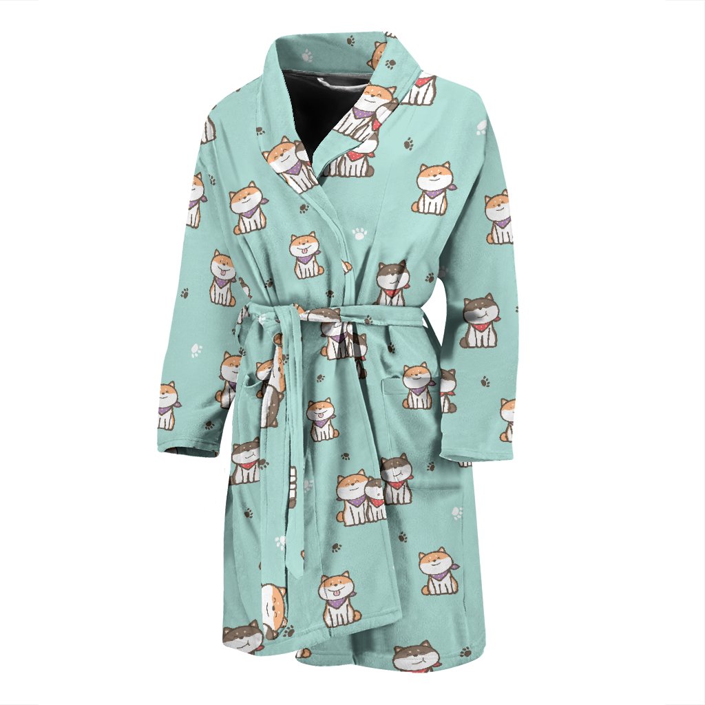 Dog Pupppy Shiba Inu Pattern Print Men Long Robe-grizzshop