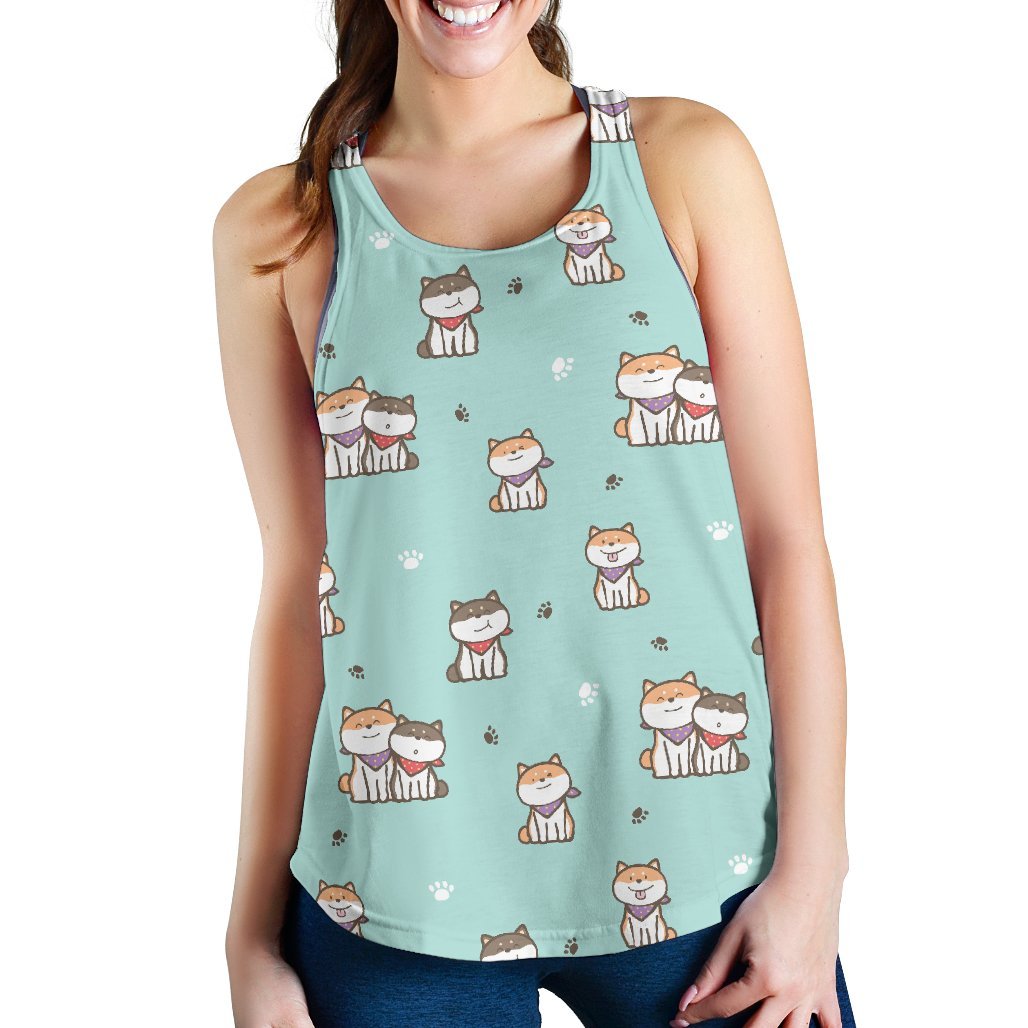 Dog Pupppy Shiba Inu Pattern Print Women's Racerback Tank Tops-grizzshop
