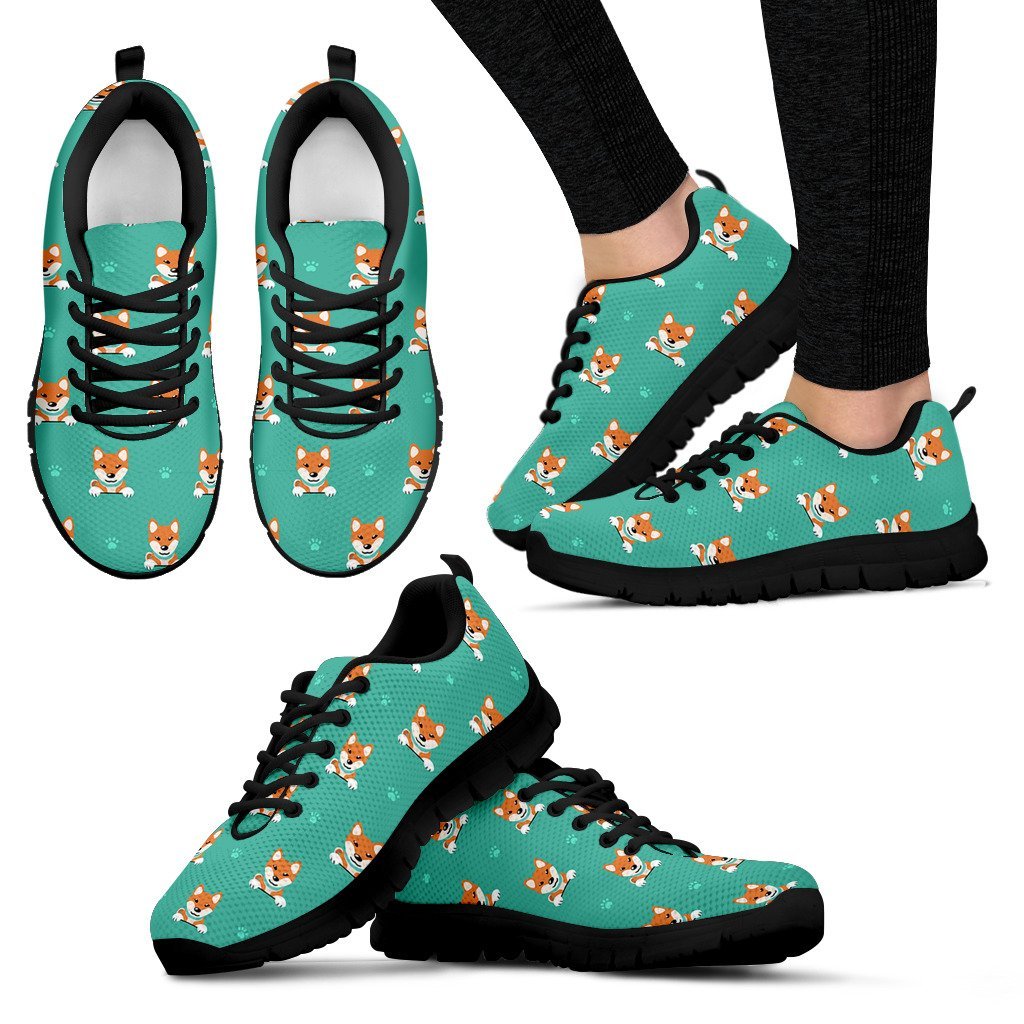 Dog Pupppy Shiba Inu Print Pattern Black Sneaker Shoes For Men Women-grizzshop