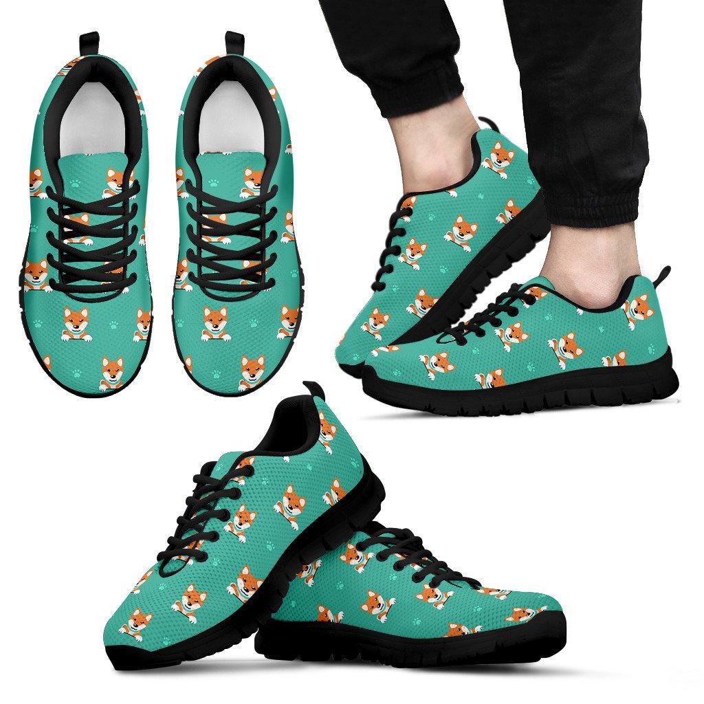 Dog Pupppy Shiba Inu Print Pattern Black Sneaker Shoes For Men Women-grizzshop