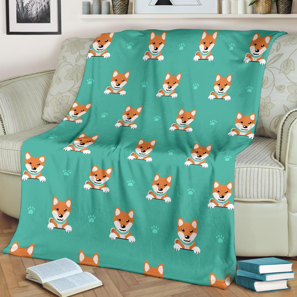 Dog Pupppy Shiba Inu Print Pattern Blanket-grizzshop