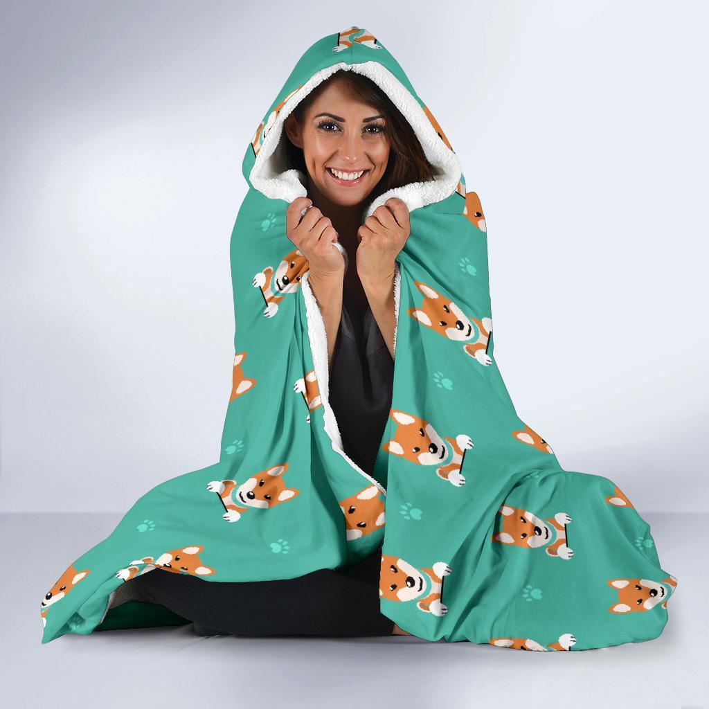 Dog Pupppy Shiba Inu Print Pattern Hooded Blanket-grizzshop