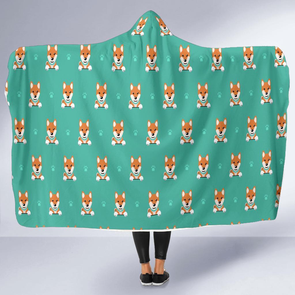 Dog Pupppy Shiba Inu Print Pattern Hooded Blanket-grizzshop