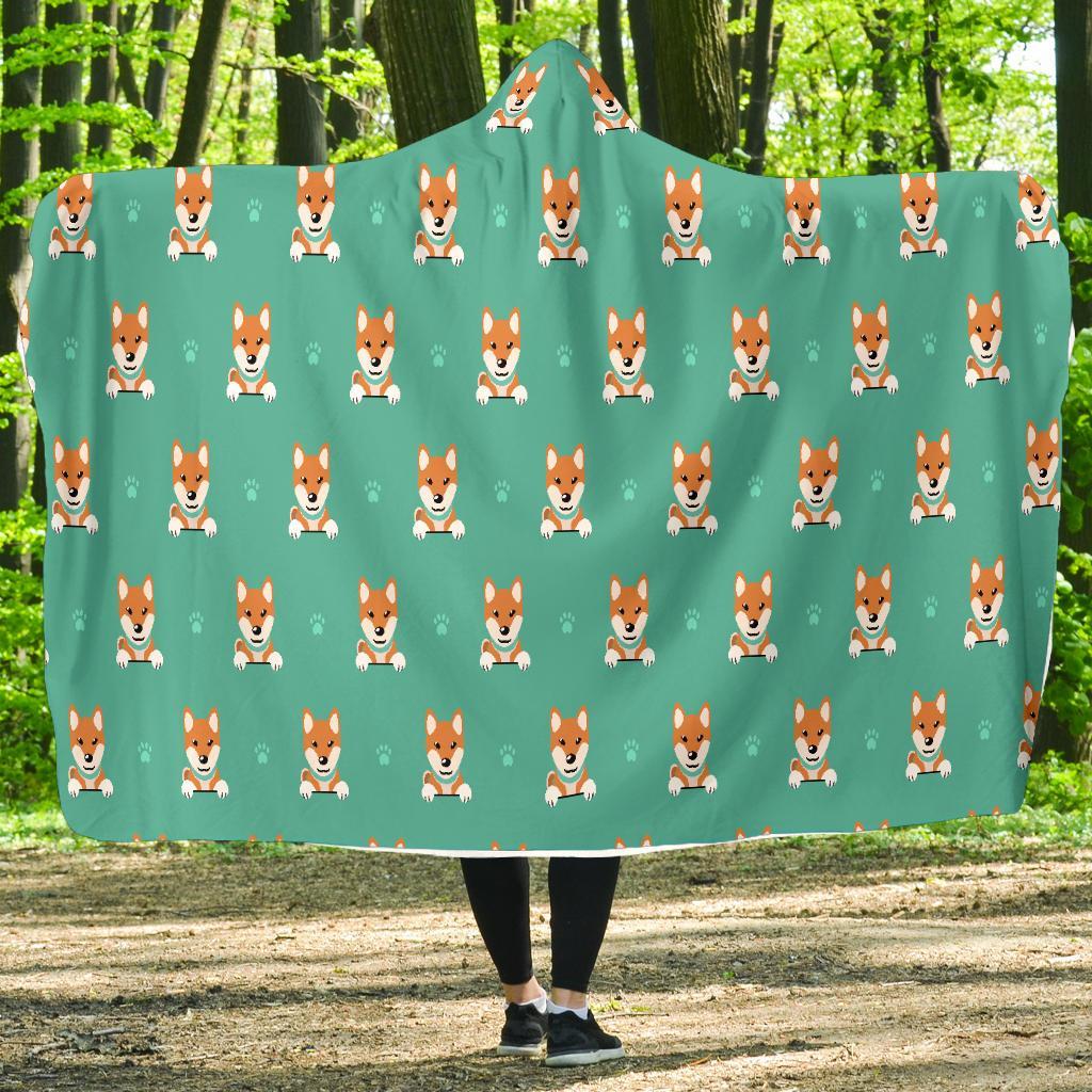 Dog Pupppy Shiba Inu Print Pattern Hooded Blanket-grizzshop