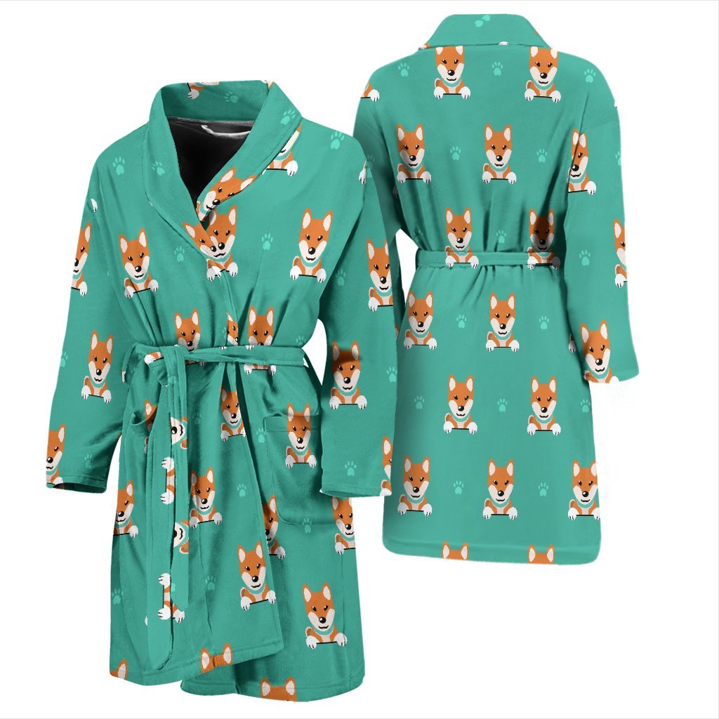 Dog Pupppy Shiba Inu Print Pattern Men Long Robe-grizzshop