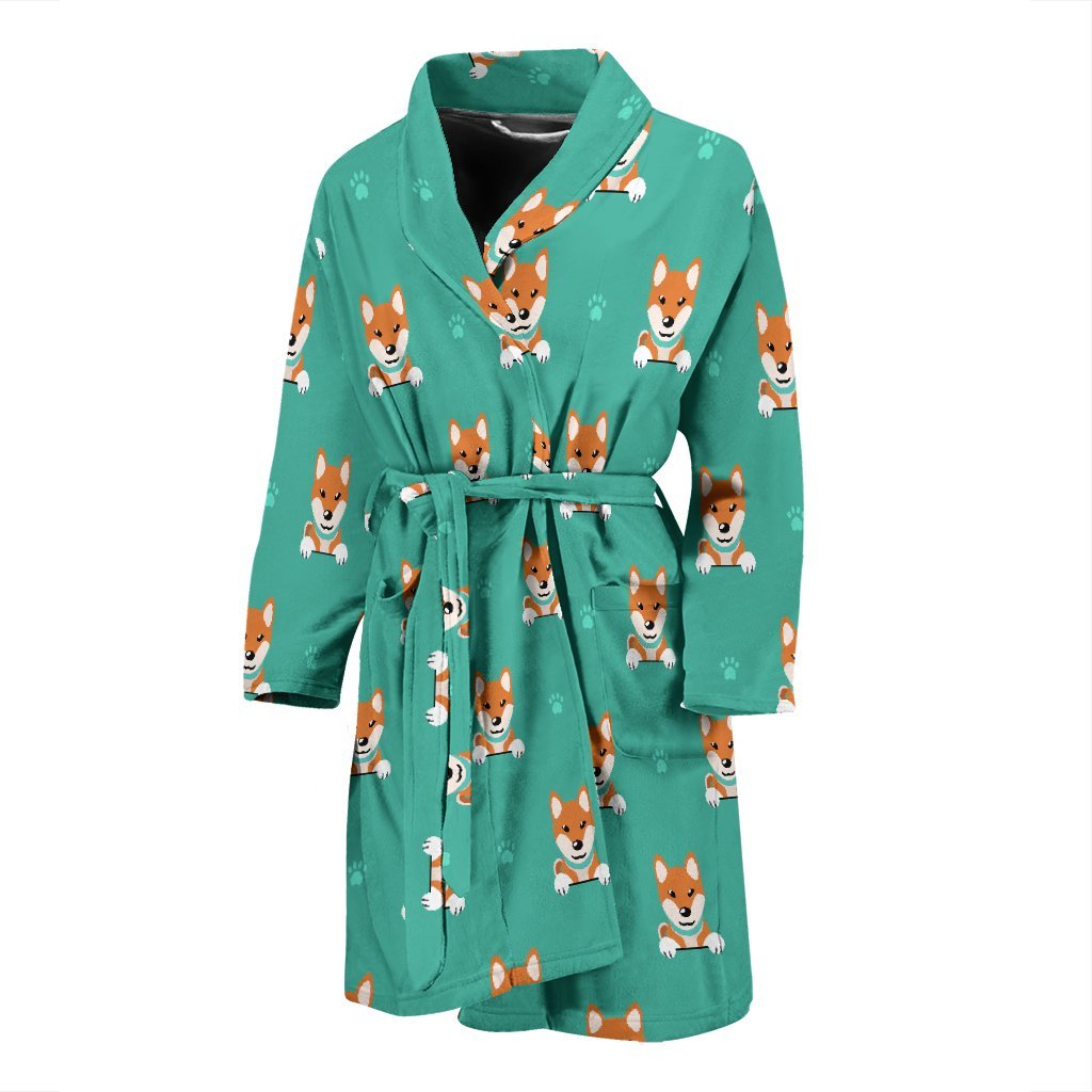 Dog Pupppy Shiba Inu Print Pattern Men Long Robe-grizzshop