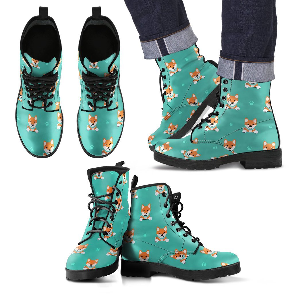 Dog Pupppy Shiba Inu Print Pattern Men Women Leather Boots-grizzshop