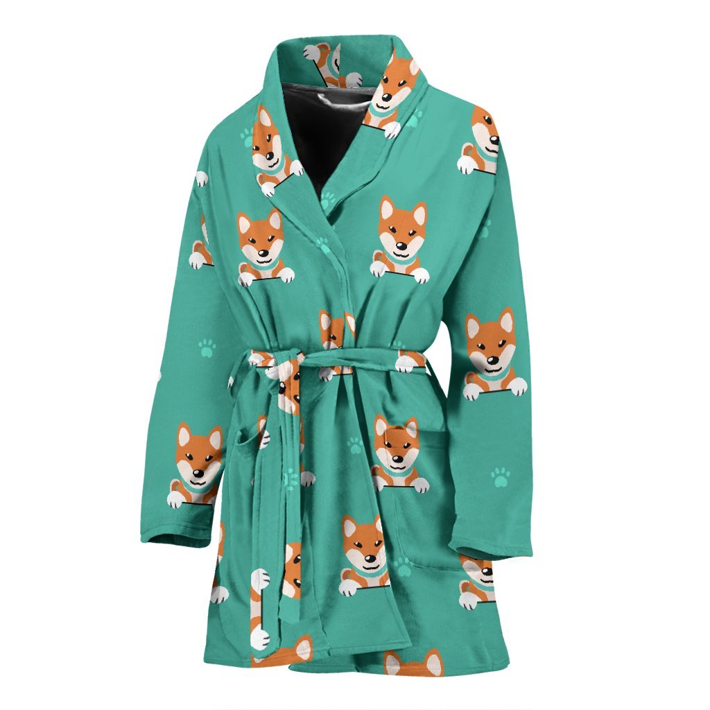 Dog Pupppy Shiba Inu Print Pattern Pattern Print Women Long Robe-grizzshop