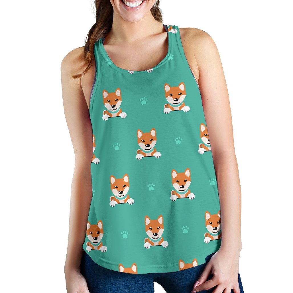 Dog Pupppy Shiba Inu Print Pattern Women's Racerback Tank Tops-grizzshop