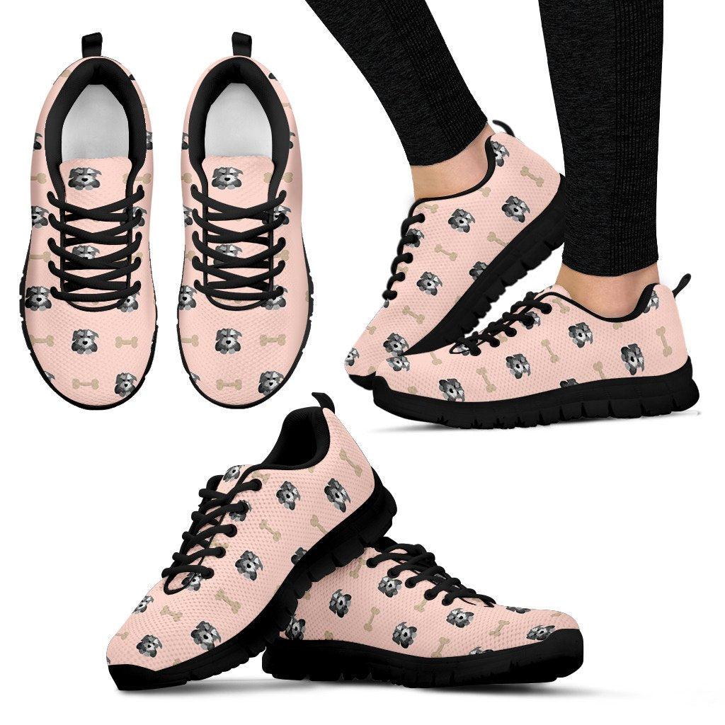 Dog Puppy Schnauzer Pattern Print Black Sneaker Shoes For Men Women-grizzshop