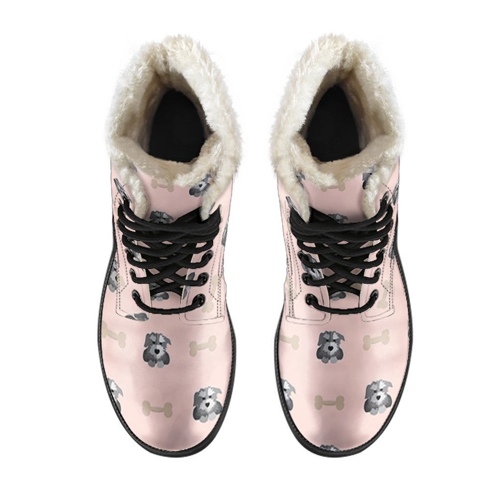 Dog Puppy Schnauzer Pattern Print Comfy Winter Boots-grizzshop