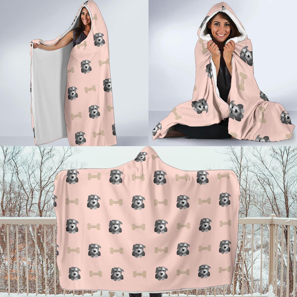 Dog Puppy Schnauzer Pattern Print Hooded Blanket-grizzshop