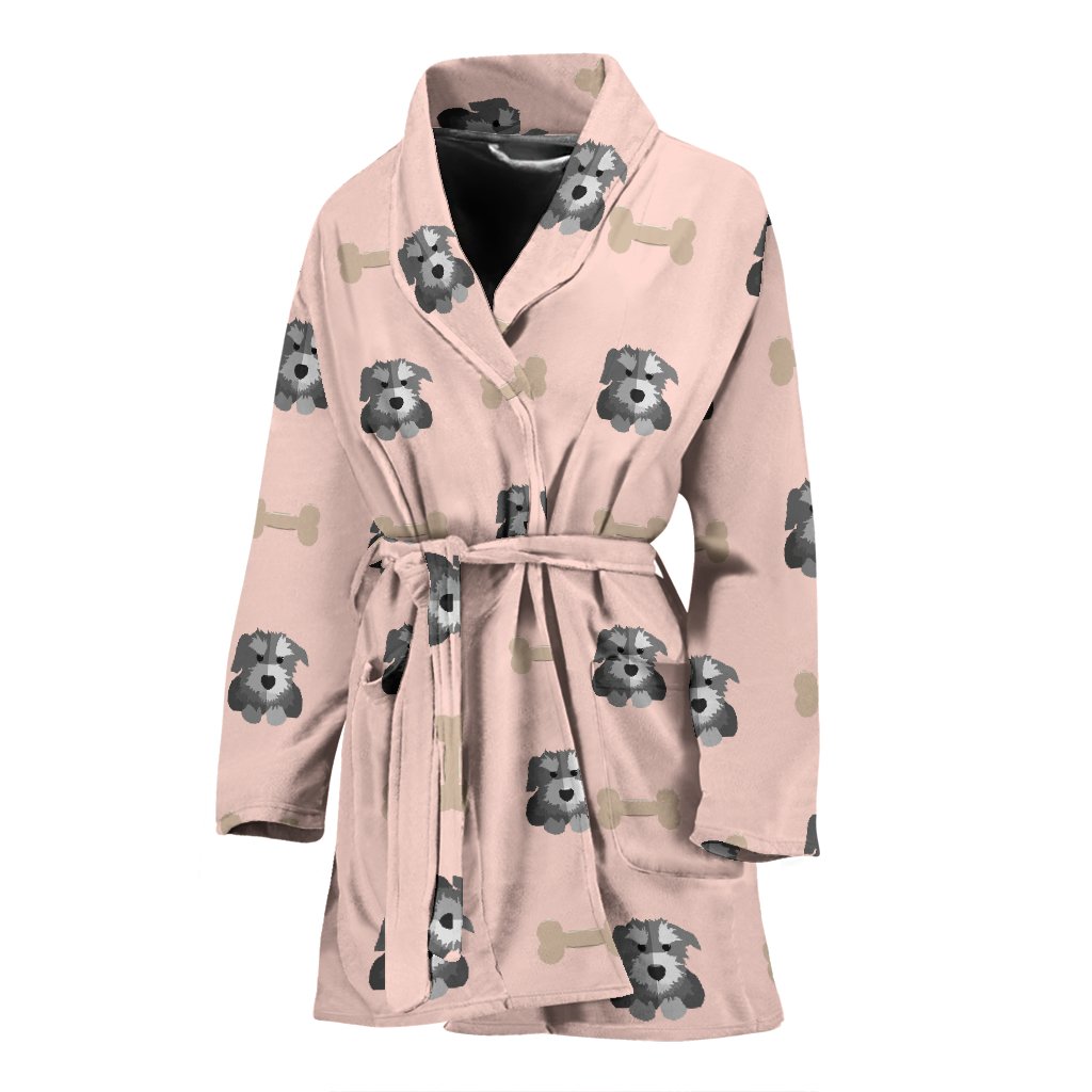 Dog Puppy Schnauzer Pattern Print Women Long Robe-grizzshop