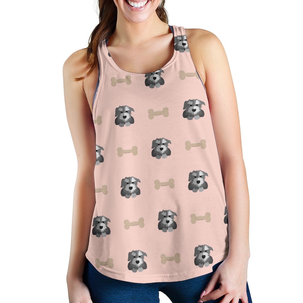 Dog Puppy Schnauzer Pattern Print Women's Racerback Tank Tops-grizzshop
