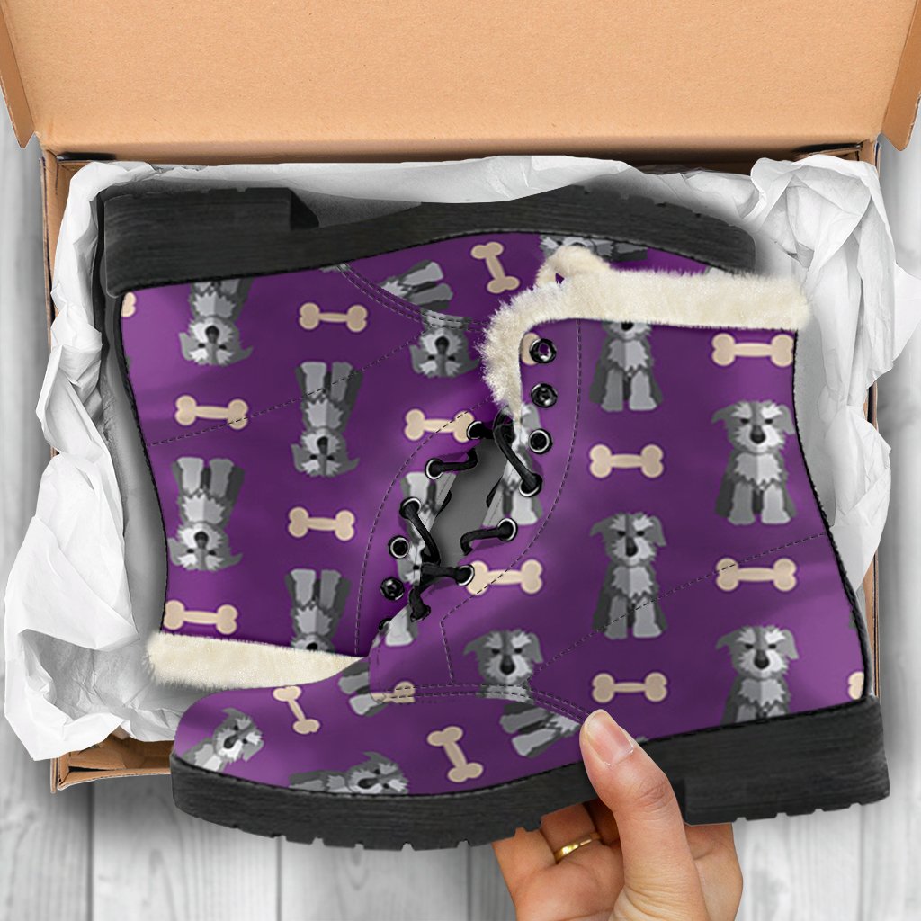 Dog Puppy Schnauzer Print Pattern Comfy Winter Boots-grizzshop