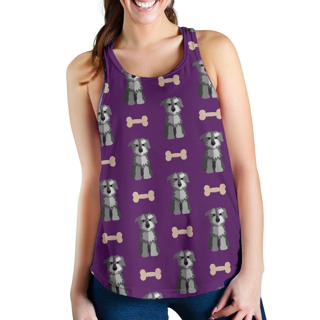Dog Puppy Schnauzer Print Pattern Women's Racerback Tank Tops-grizzshop