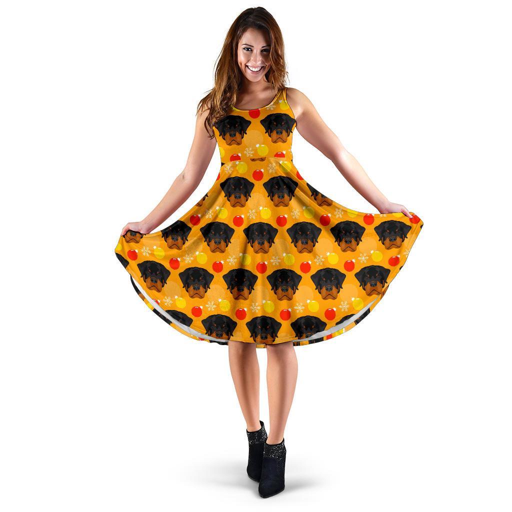 Dog Rottweiler Pattern Print Dress-grizzshop
