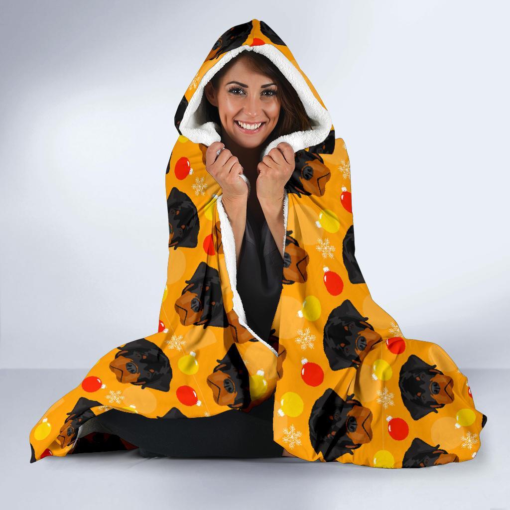 Dog Rottweiler Pattern Print Hooded Blanket-grizzshop