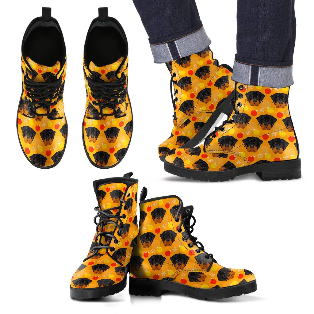 Dog Rottweiler Pattern Print Men Women Leather Boots-grizzshop
