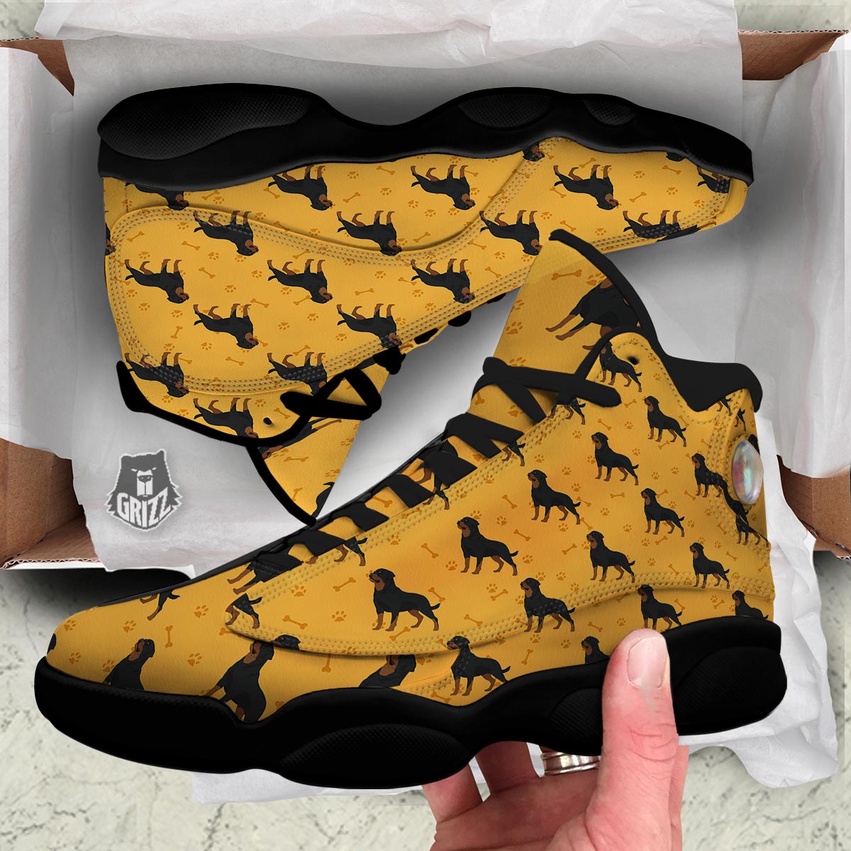 Dog Rottweiler Print Pattern Black Basketball Shoes-grizzshop