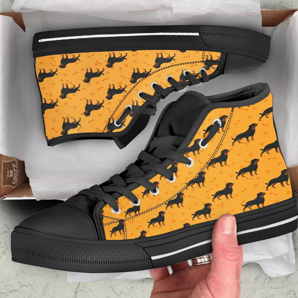 Dog Rottweiler Print Pattern Black High Top Shoes-grizzshop
