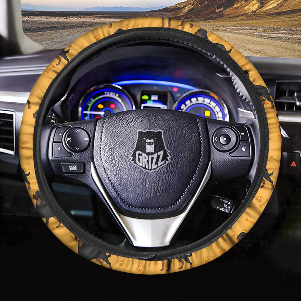 Dog Rottweiler Print Pattern Car Steering Wheel Cover-grizzshop