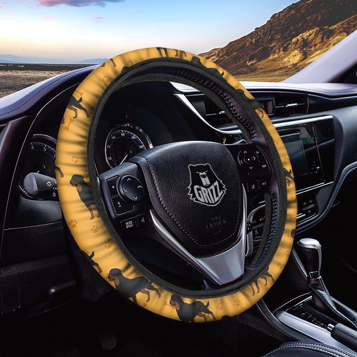 Dog Rottweiler Print Pattern Car Steering Wheel Cover-grizzshop