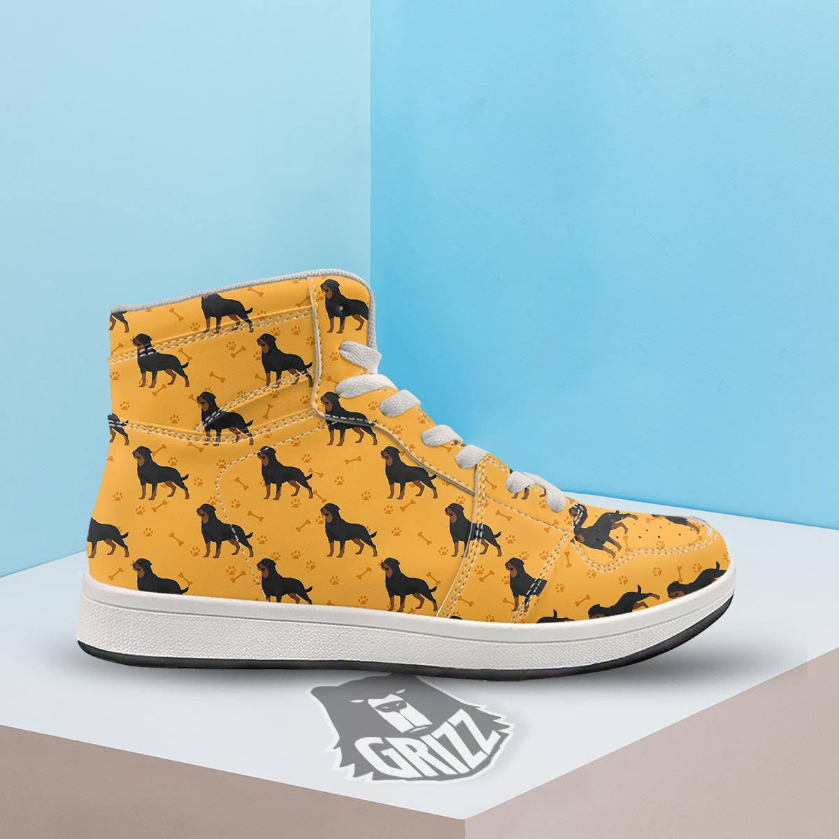 Dog Rottweiler Print Pattern High Top Sneakers-grizzshop