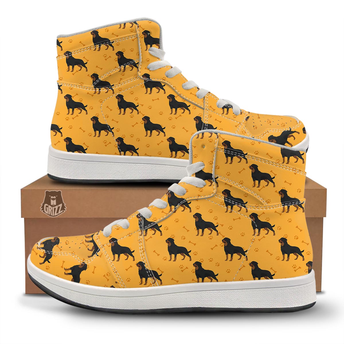 Dog Rottweiler Print Pattern High Top Sneakers-grizzshop