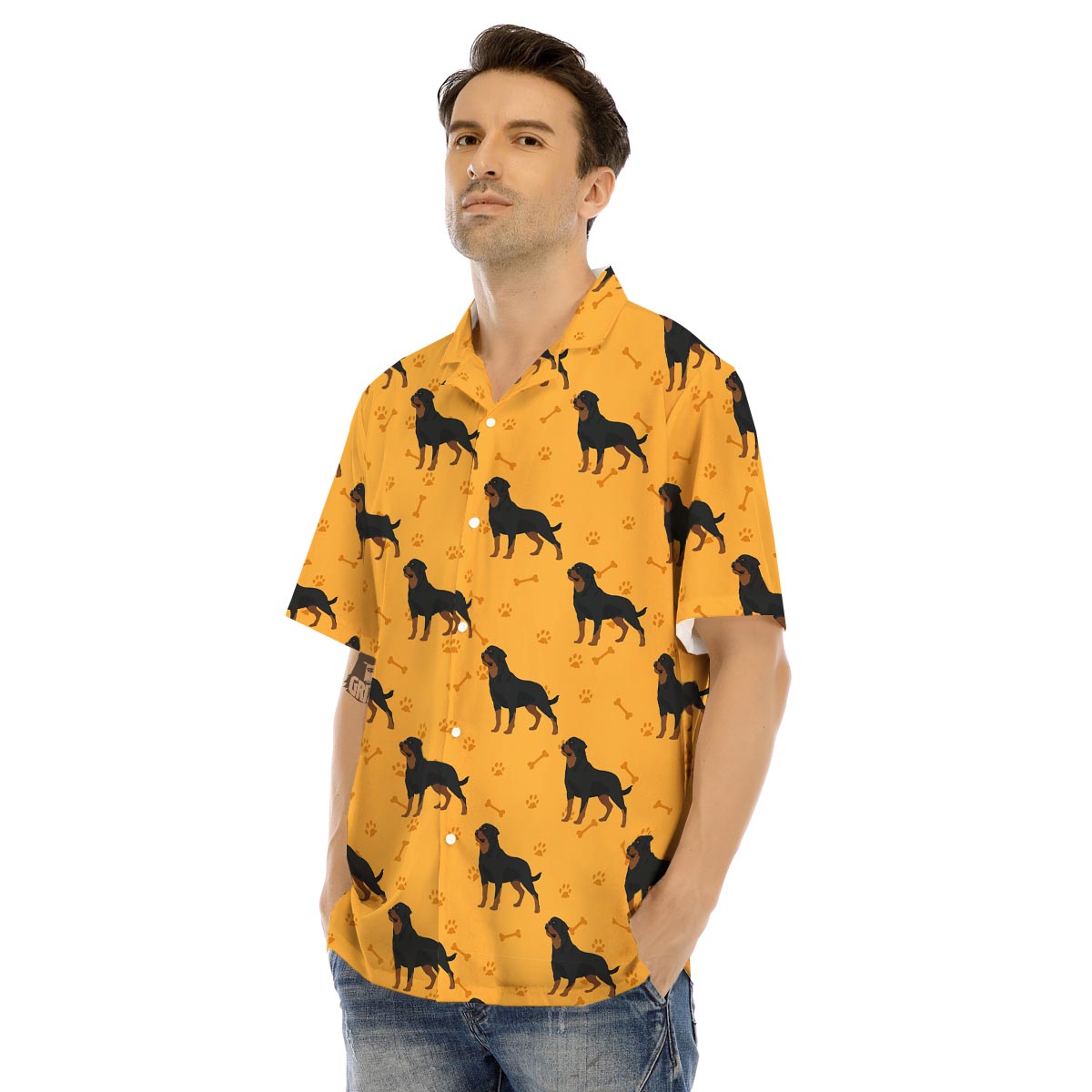 Dog Rottweiler Print Pattern Men's Hawaiian Shirt-grizzshop