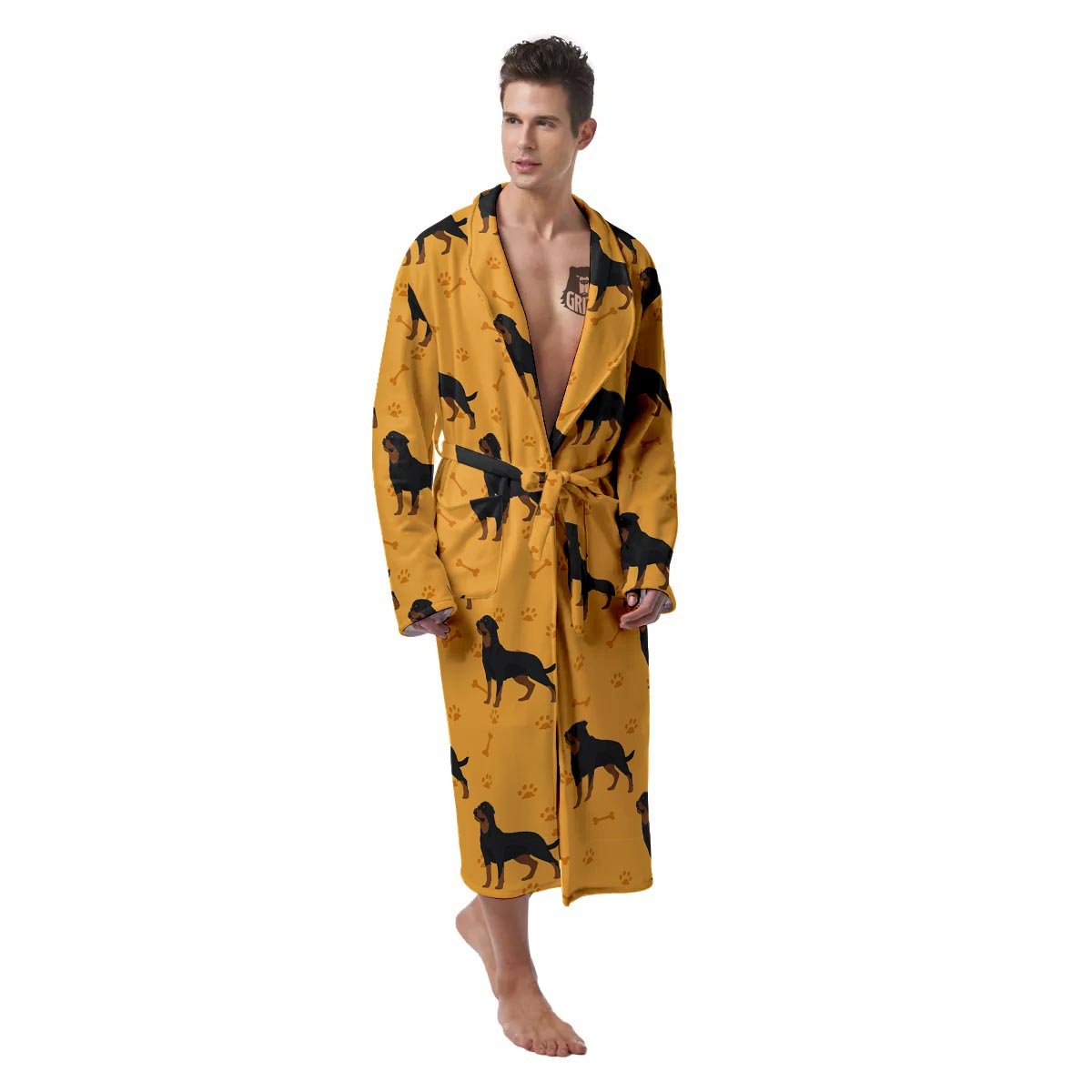 Dog Rottweiler Print Pattern Men's Robe-grizzshop