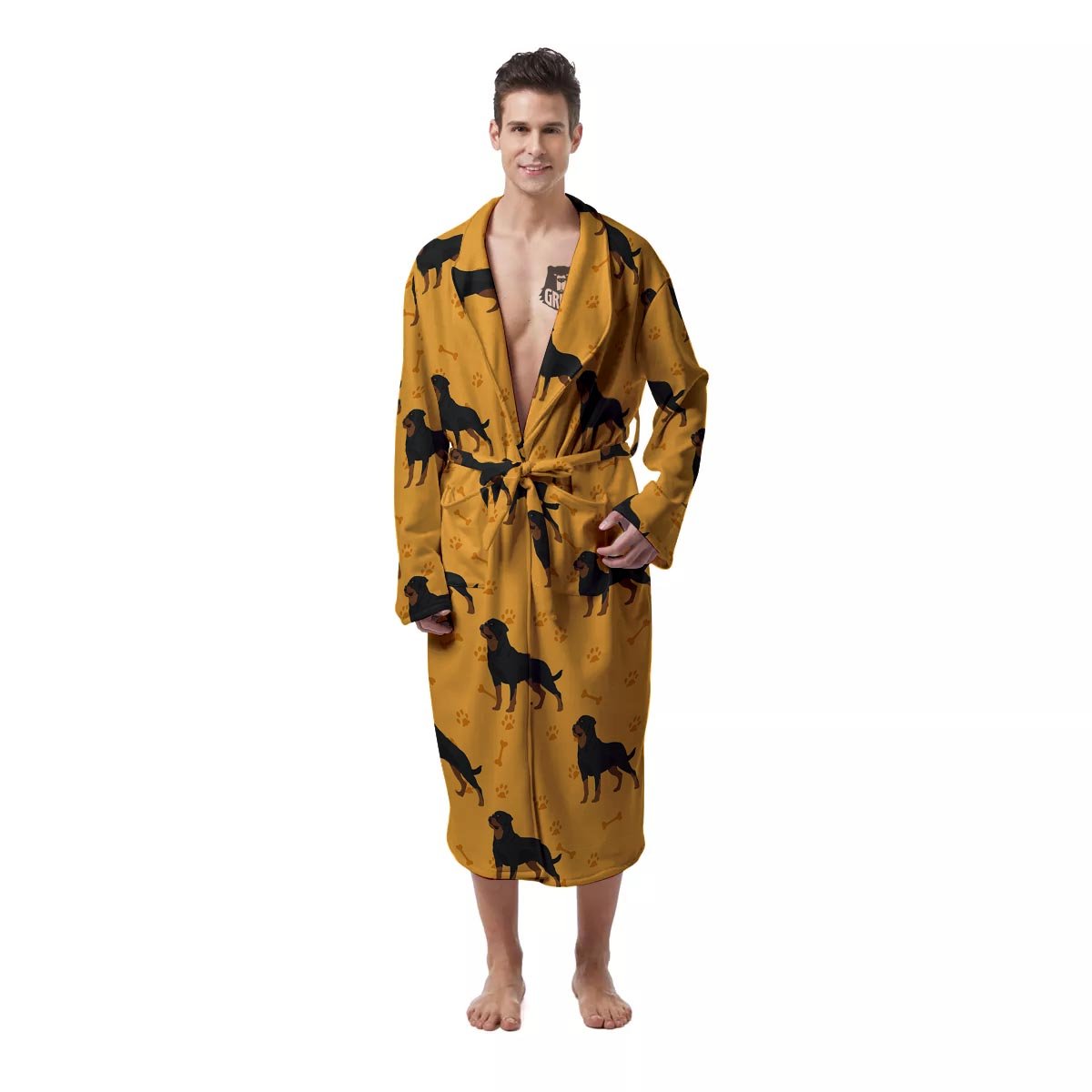Dog Rottweiler Print Pattern Men's Robe-grizzshop